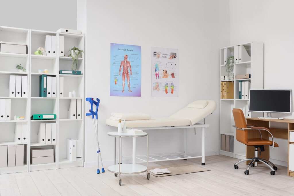 Interior,Of,Medical,Office,With,Massage,Therapist's,Workplace,And,Couch doctor's office floor plan